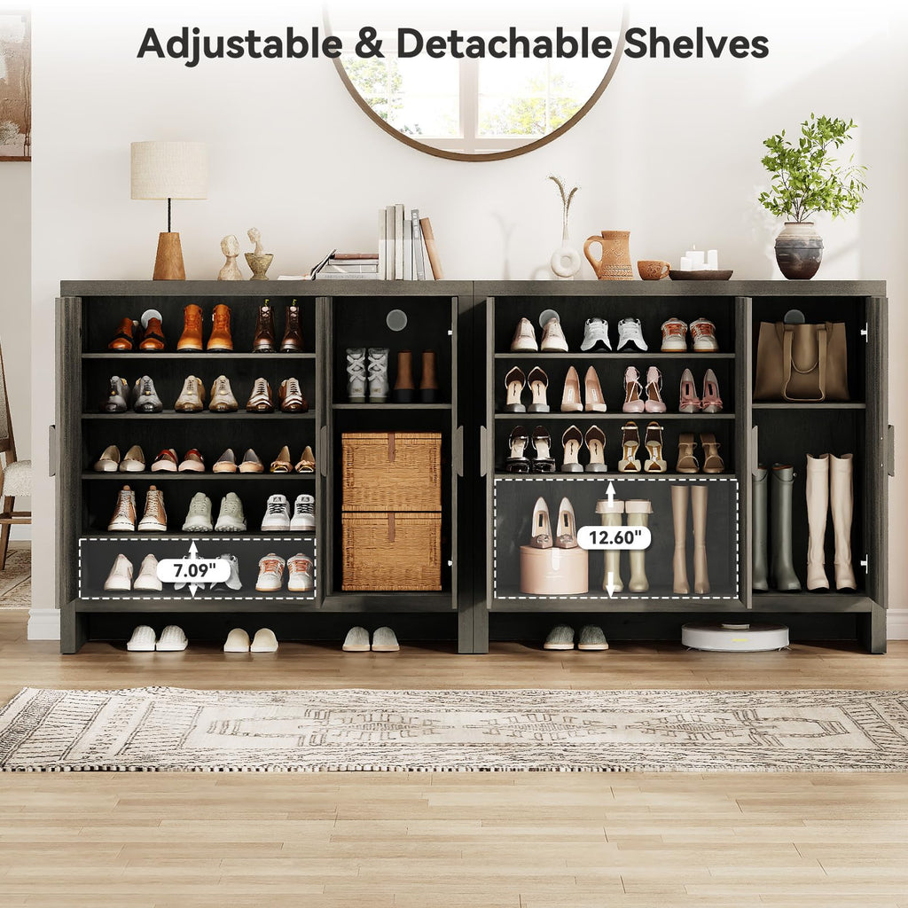 ONBRILL Shoe Cabinet with 3 Doors, 30 Pairs Shoe Storage Cabinet with Adjustable Shelves & Ventilation Hole Design, 47'' Wide Shoe Rack Shoe Organizer Cabinet for Entryway Living Room (Black Smoky)