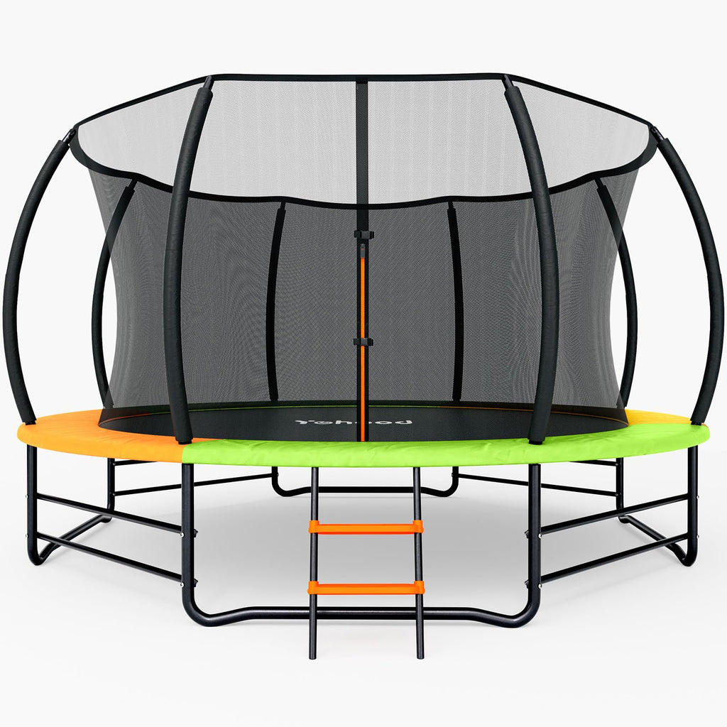 Yohood Trampoline Outdoor 12FT 14FT, Recreational Trampolines with Enclosure Net and Ladder, ASTM Approved for Kids and Adults, with Additional 8 Stabilizer Bars and Anti-Rust Coated Galvanized Frame