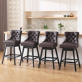 Fahomiss Brown Leather Swivel Bar Stools Set of 4 with Back, 26 Inch Counter Height Chairs, Solid Wood Legs, Tufted Seat, Comfortable and Stylish for Kitchen, Island, Home Bar（Brown, 4 Pack, 26" H）