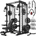 JELENS Smith Machine for Home Gym, Multi-Function M12 Power Cage with Cable Crossover System, Squat Rack with Smith Bar and More Attachment (Black, 370LB Black Weights Package)