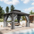 Aoxun 10' x 12' Permanent Hardtop Gazebo with Galvanized Steel Double Roof and Aluminum Frames Outdoor Large Pavilion Gazebo for Patio Deck Garden, Nettings and Curtains Included, Gray