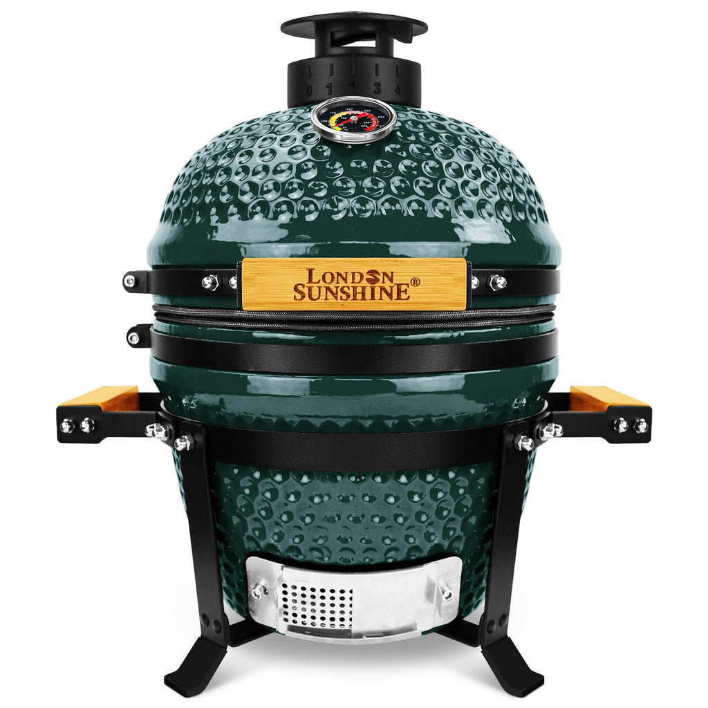 Upgraded 13 inch Ceramic Kamado Grill with Waterproof Air Vent Cap | Portable Tabletop Charcoal BBQ Grill Smoker for Outdoor Cooking, Patio, Camping | Green