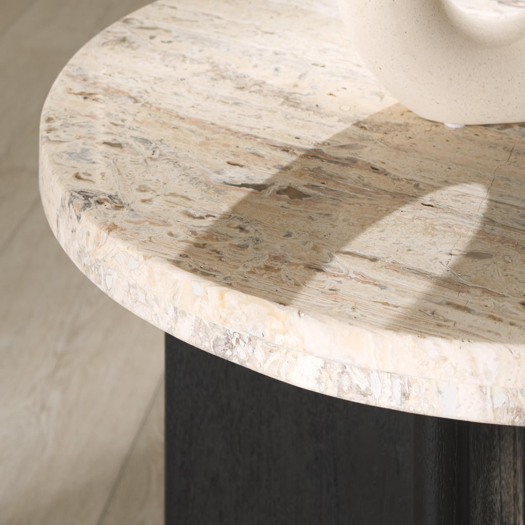 SAFAVIEH Couture Collection Shayne Travertine/Black Solid Wood Accent Table
