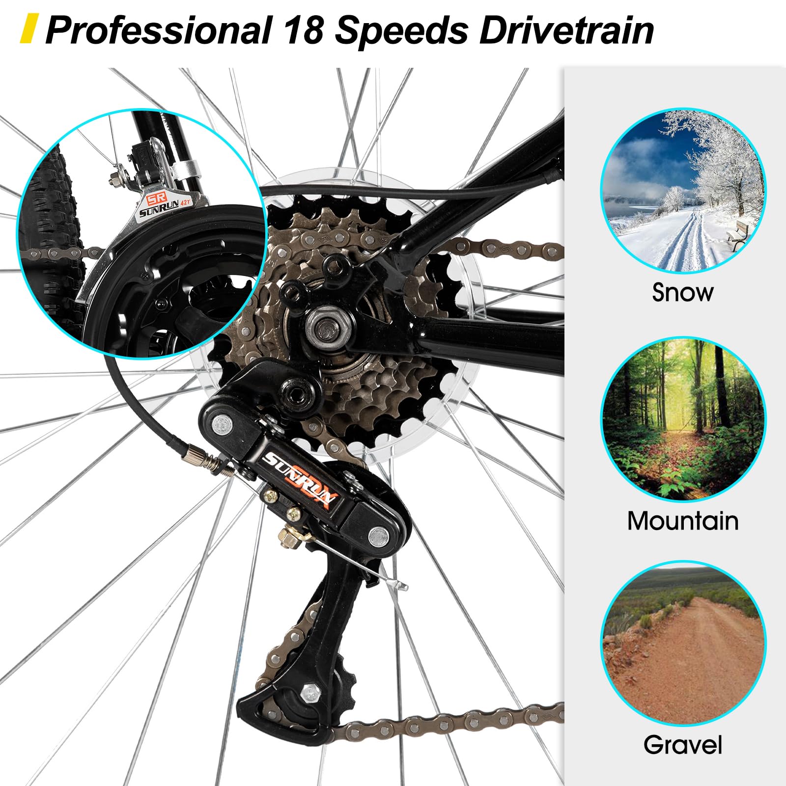 HH HILAND 27 Inch Mountain Bike, Mens Womens MTB with 18 Speeds, High-Tensile Steel Frame, V Brake, Hardtail Bicycle for Adults Black