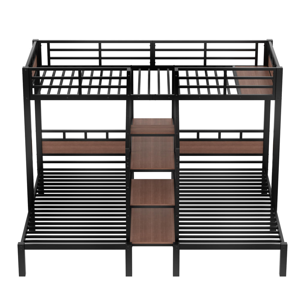 Bellemave Metal Twin Over Twin Over Twin Bunk Beds for 3 Kids, Heavy Duty Triple Bunk Bed Frame with Stairs and Storage Shelf,3 Bed Bunk Beds,Twin Size Triple Bed,Black