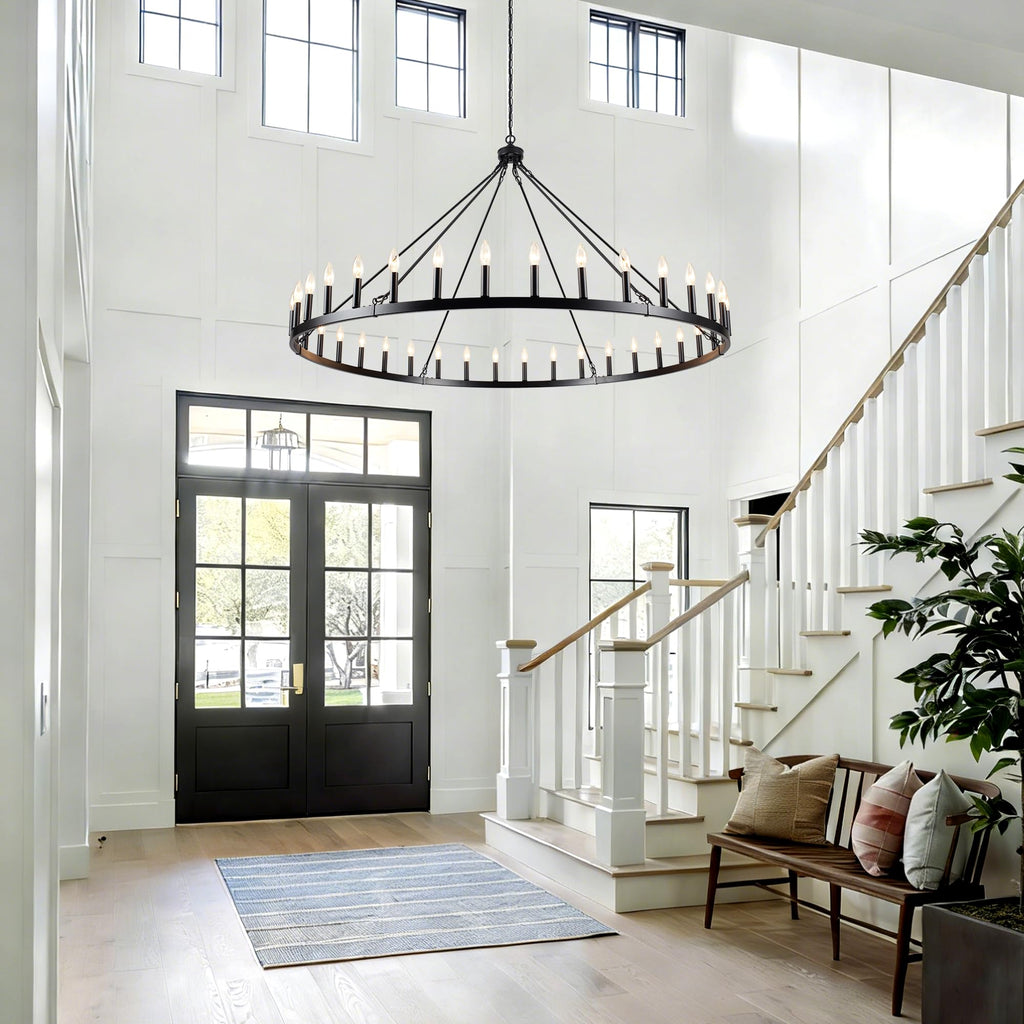 YLCHYTDZSW 60" Black Wagon Wheel Chandelier 36 Light Large Farmhouse Chandeliers for High Ceiling Hanging Modern Round Pendant Lighting Fixture for Living Room Foyer Entryway Dining Room Kitchen
