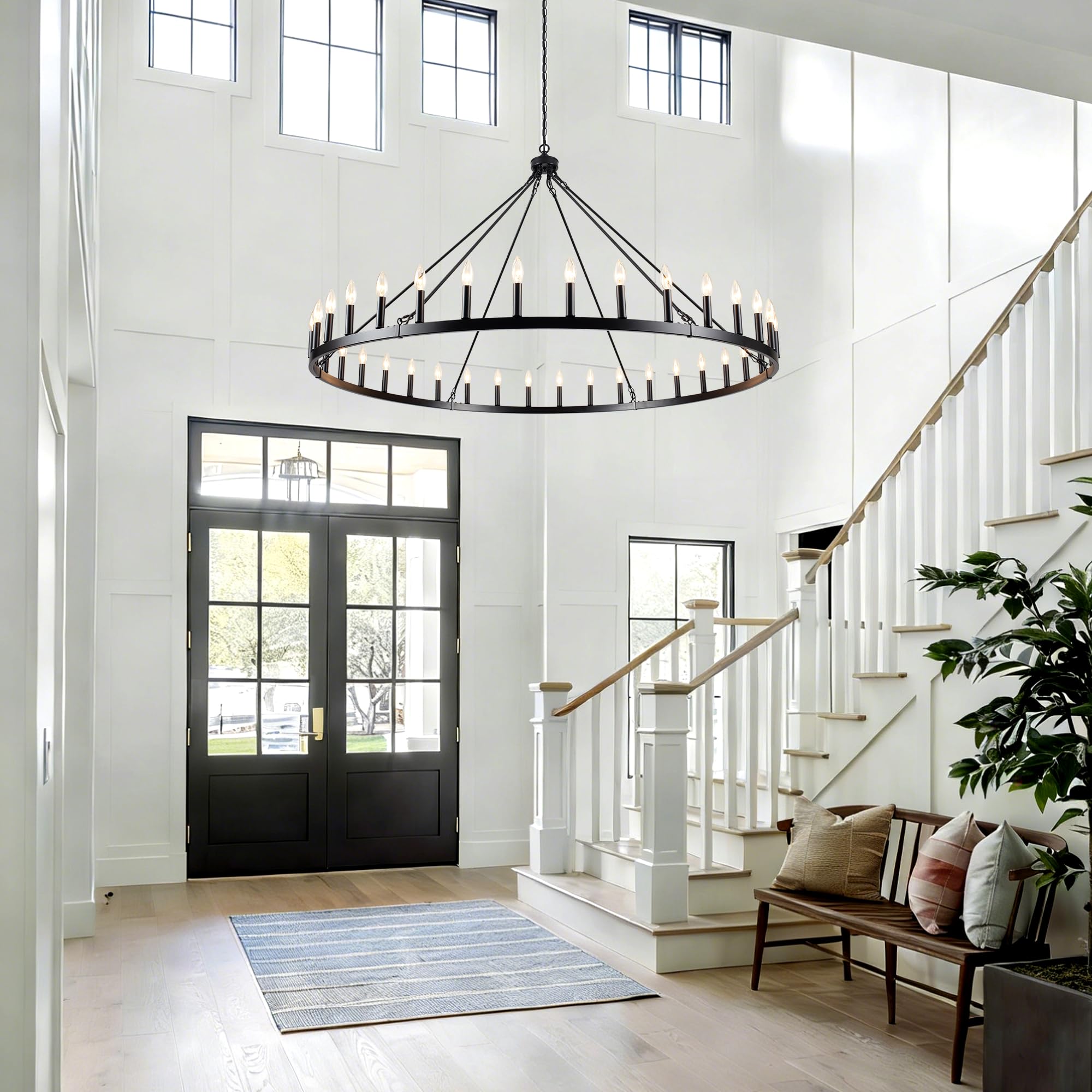 YLCHYTDZSW 60" Black Wagon Wheel Chandelier 36 Light Large Farmhouse Chandeliers for High Ceiling Hanging Modern Round Pendant Lighting Fixture for Living Room Foyer Entryway Dining Room Kitchen