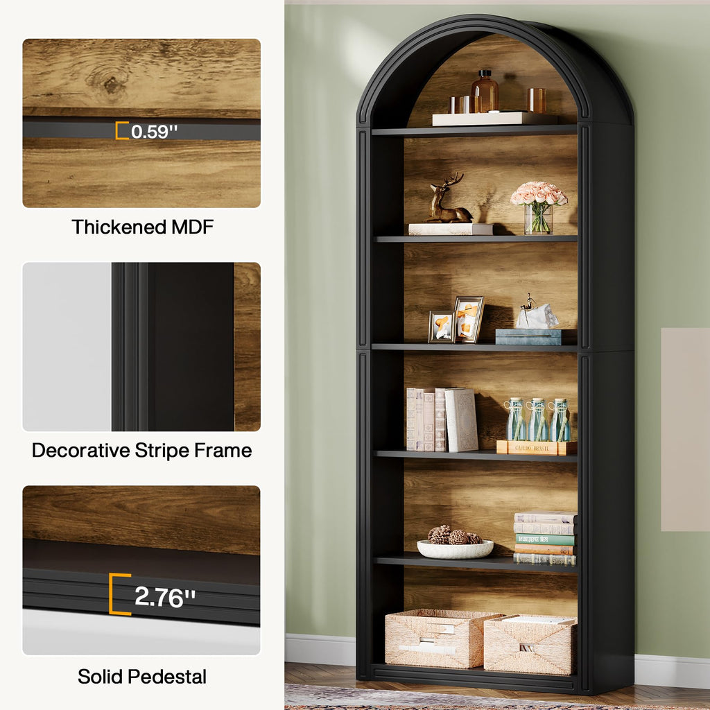 Tribesigns 6-Tier Black Arched Bookshelf, 77.16" Tall Arched Bookcase with Storage Shelves, Floor Standing Open Display Shelving Unit for Living Room, Bedroom, Home Office