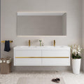 GDFStudio 72" Wall Mounted Double Sink Bathroom Vanity, Floating Vanity with Stone Resin Countertop, Floating Bathroom Storage Cabinet with Soft Close Drawers, Pre-Assembled Base, Glossy White