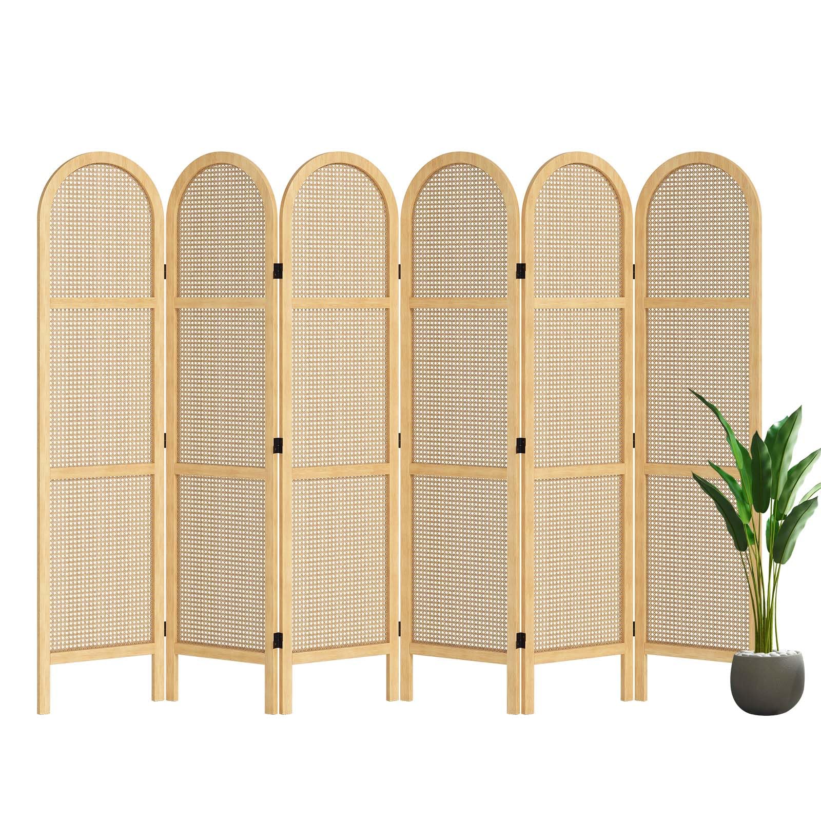 Svimi Room Dividers and Folding Privacy Screens, 5.6 Ft Double Hinged Rattan Partition Freestanding Wall Room Divider for Home - 6 Panels (Natural)