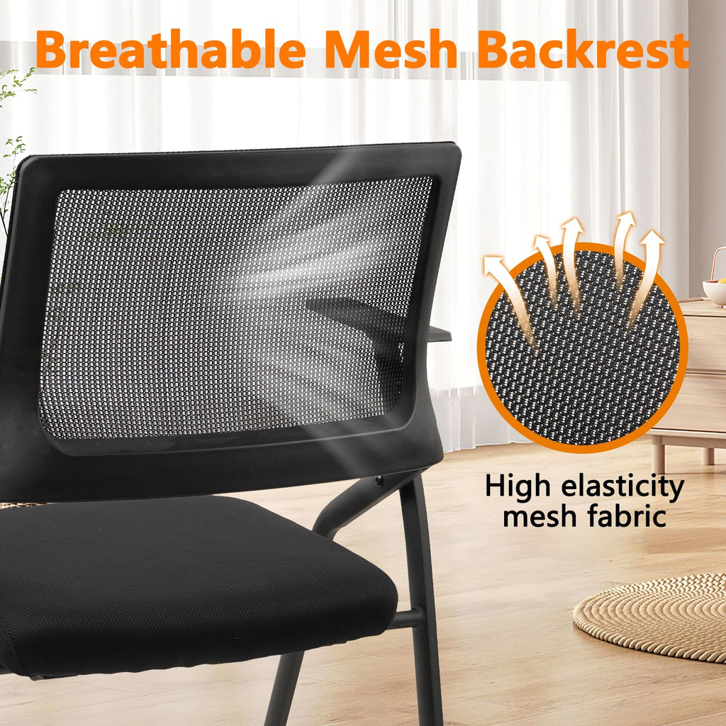 CLATINA Stackable & Foldable Office Chairs with Ergonomic Lumbar Support and Thickened Seat Cushion, Folding Mesh Fabric Reception Guest Chair for School Church Conference Waiting Room Black (8 pk)