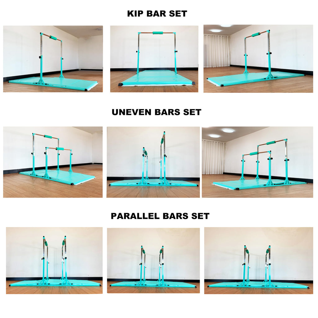 MARFULA Gymnastics Double Horizontal Bars 3Play Gymnastic Parallel Bars with Mat Uneven Bars Gymnastics Training Bar with 304 Stainless Steel Regulating Arms & Fiberglass Rail for Home Club Use