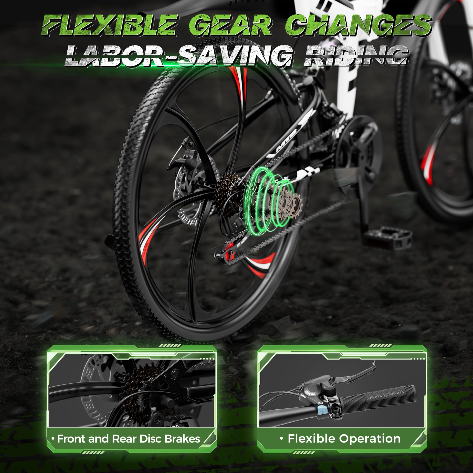 Outroad 26 Inch Folding Mountain Bike, 21 Speed Dual Disc Brake Non-Slip Folding Bikes, Full Suspension High-Carbon Steel MTB Foldable Bicycle for Adults/Women/Men, White