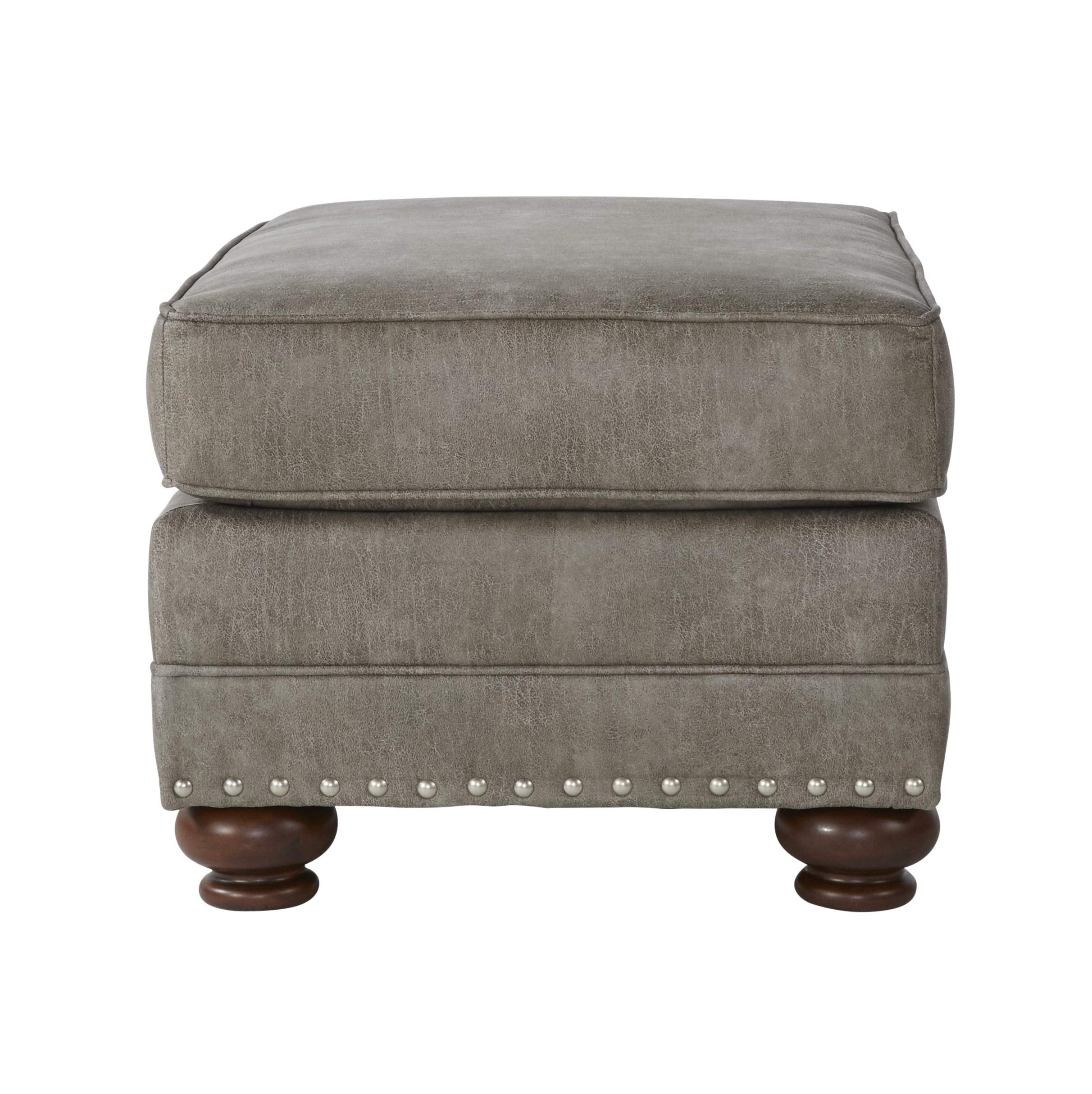 Roundhill Furniture Leinster Faux Leather Upholstered Nailhead Chair and Ottoman, Gray
