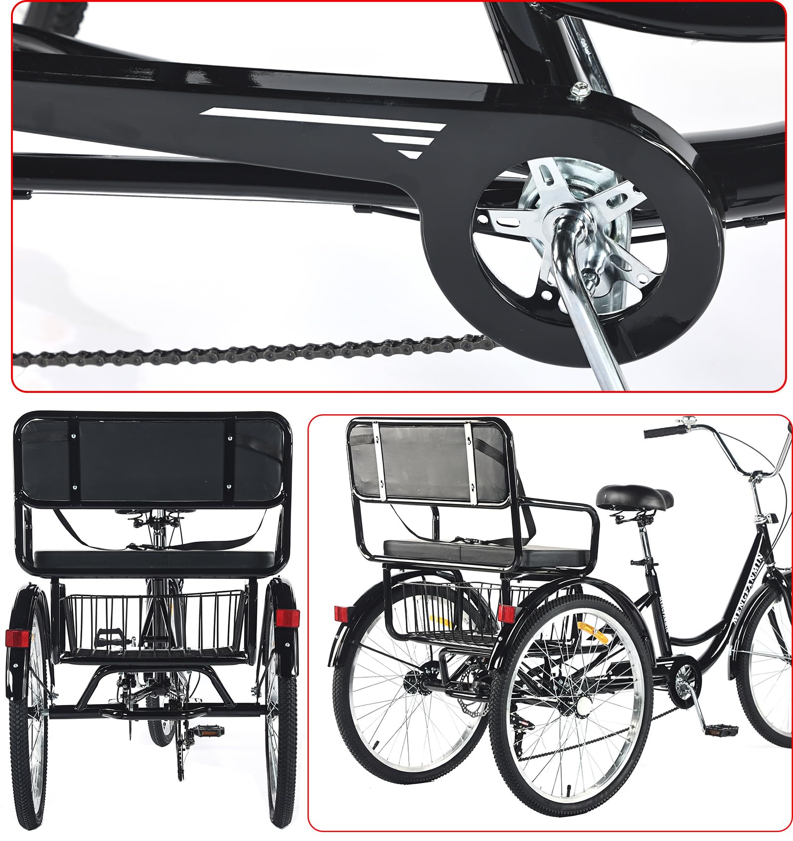 VHCLYBJU Adult Tricycle Foldable with Child seat 3 Wheel Bicycle for Ladies Tricycle with Basket with Back seat 20/24in Bikes Maximum Load 550lbs Shock Absorbing Fork Adult-Unisex (24in-7speed-black)