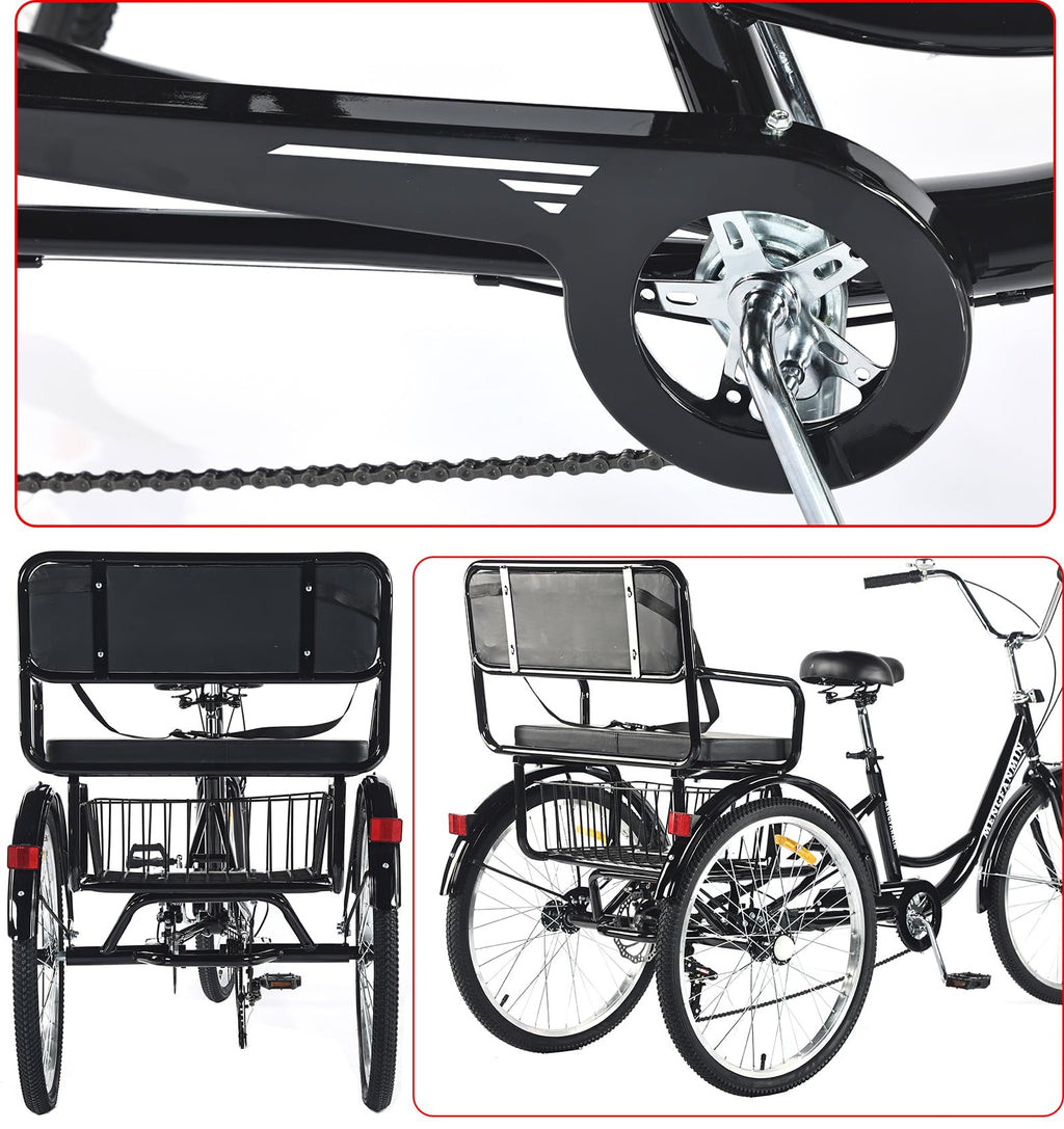 VHCLYBJU Adult Tricycle Foldable with Child seat 3 Wheel Bicycle for Ladies Tricycle with Basket with Back seat 20/24in Bikes Maximum Load 550lbs Shock Absorbing Fork Adult-Unisex (24in-7speed-red)
