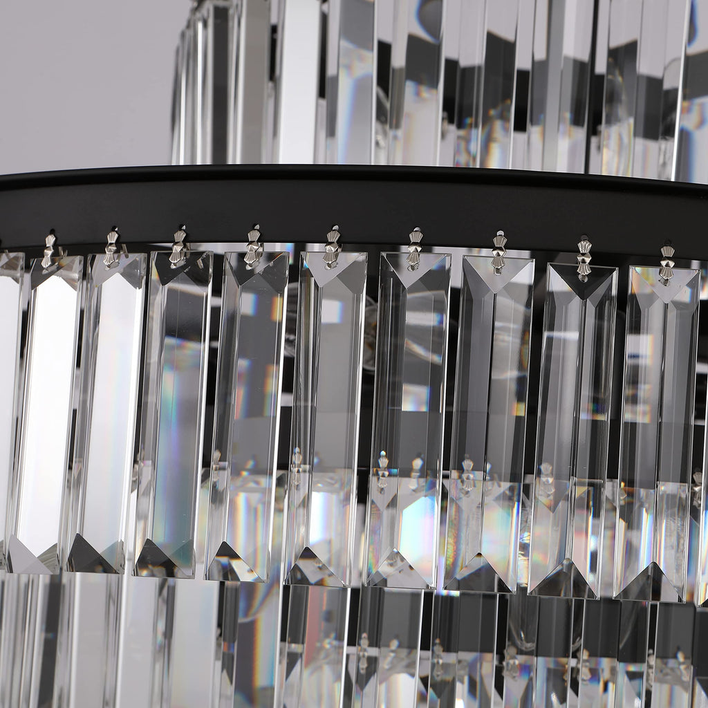 Lt-vt Black Modern Style Crystal Chandeliers & LightsRound Hanging Classic, Pendant Ceiling Chandelier Lighting Fixture 5-Tier for Dining Room Living Room(24 inch,Black)