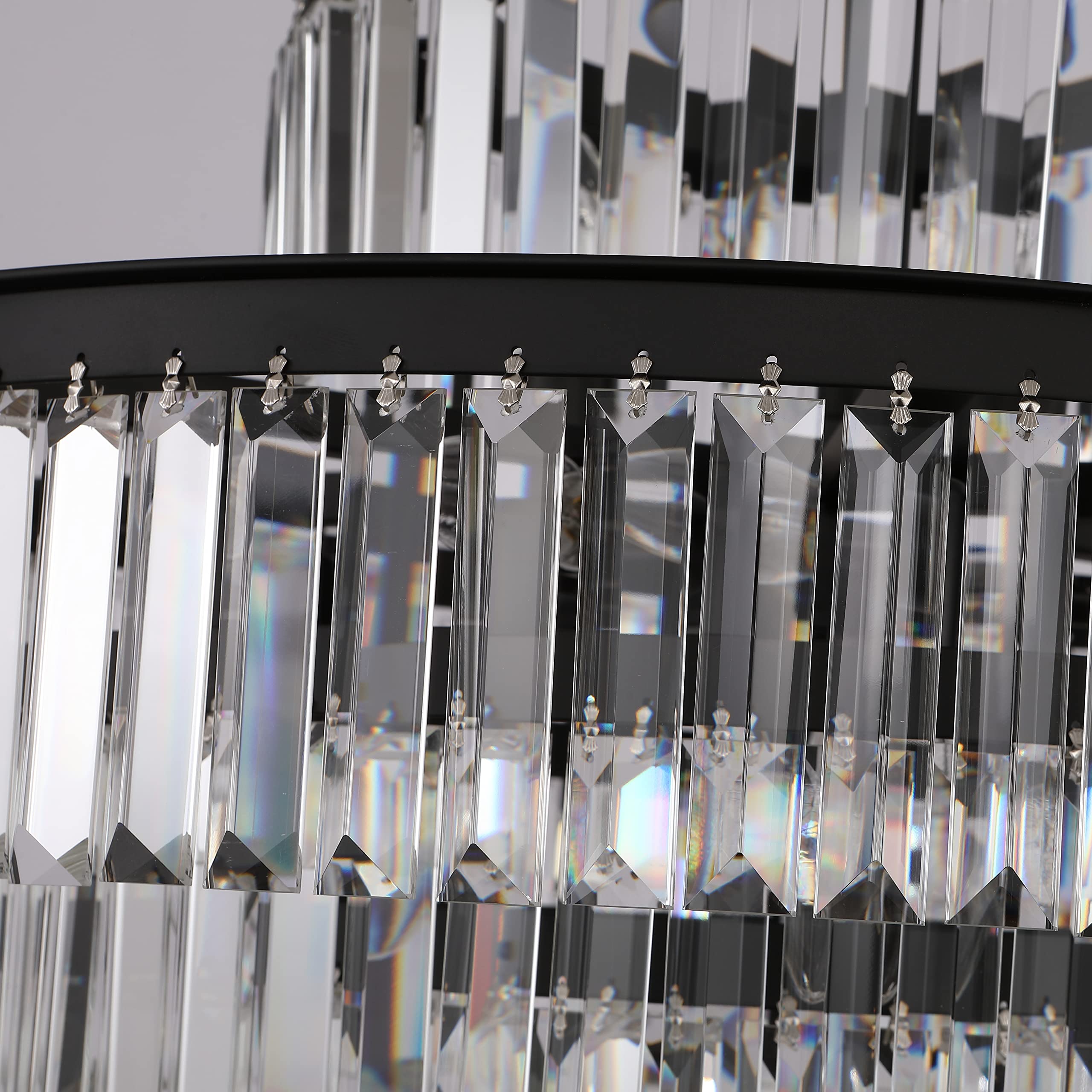 Lt-vt Black Modern Style Crystal Chandeliers & LightsRound Hanging Classic, Pendant Ceiling Chandelier Lighting Fixture 5-Tier for Dining Room Living Room(24 inch,Black)