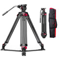miliboo Heavy Duty Tripod Professional Video Tripod Fluid Head Tripod with Adjustable Damping, Photography Tripod for Large Equipment, Load 33 lbs, Included Ground Spreader, Aluminum MTT609A