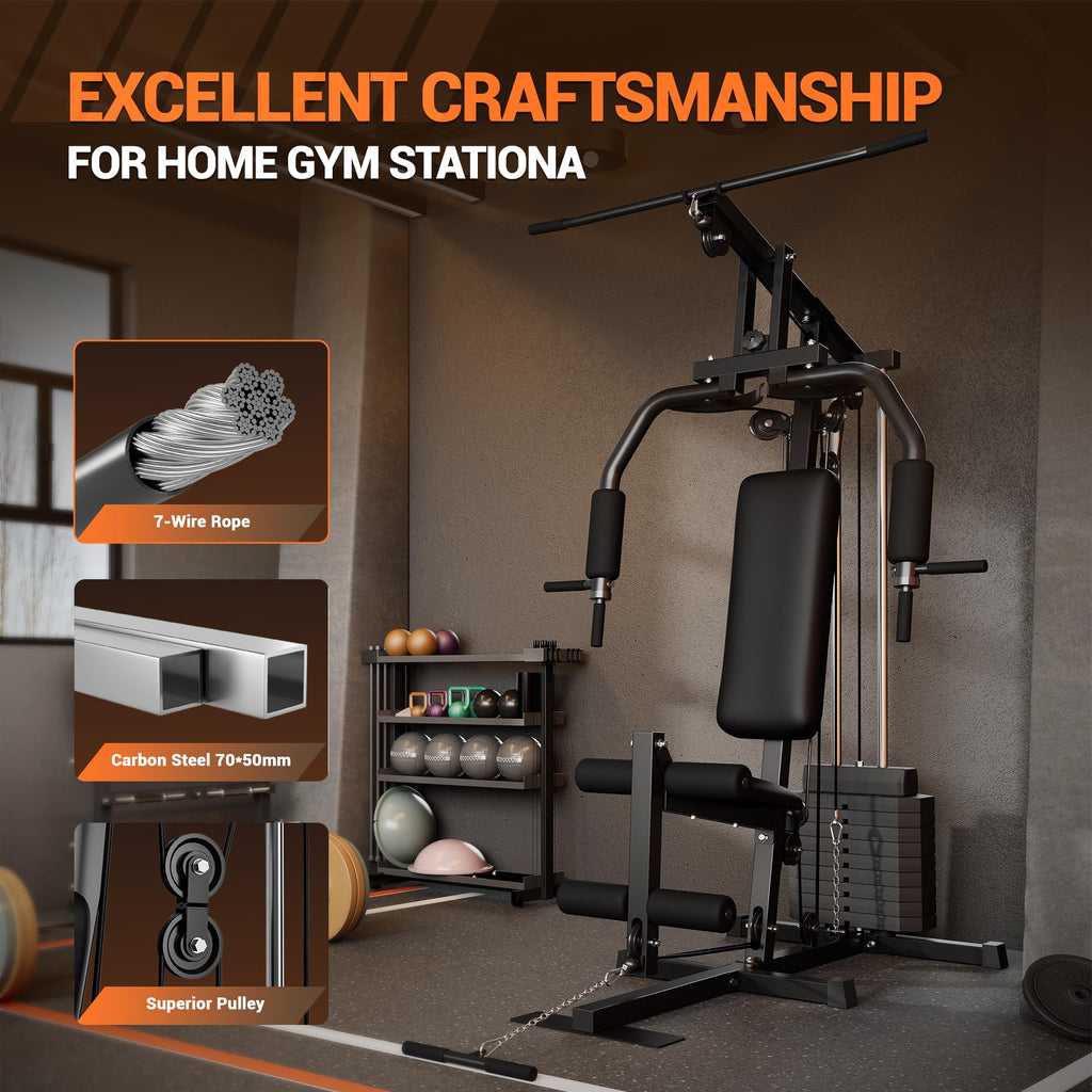 Home Gym Equipment, Multifunctional Workout Station with 100LBS Weight Stack, Home Gym Machine for Full Body Traning with LAT Pulldown System