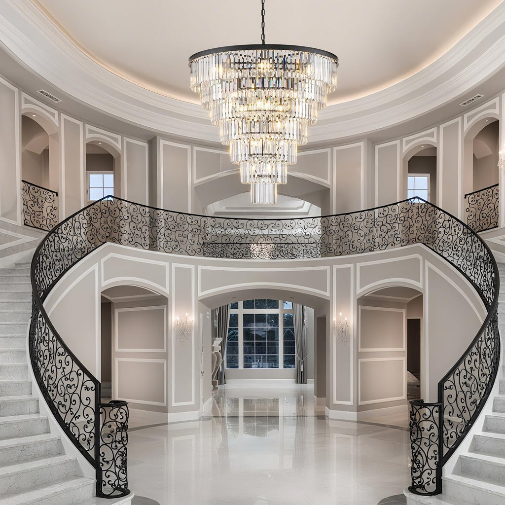 MERINEA Large Black Crystal Chandelier 36" Round Chandeliers for Staircase Modern 22 Lights 7-Tier Luxury K9 Crystal Ceiling Pendant Lighting Fixture for High Ceiling Living Room Foyer