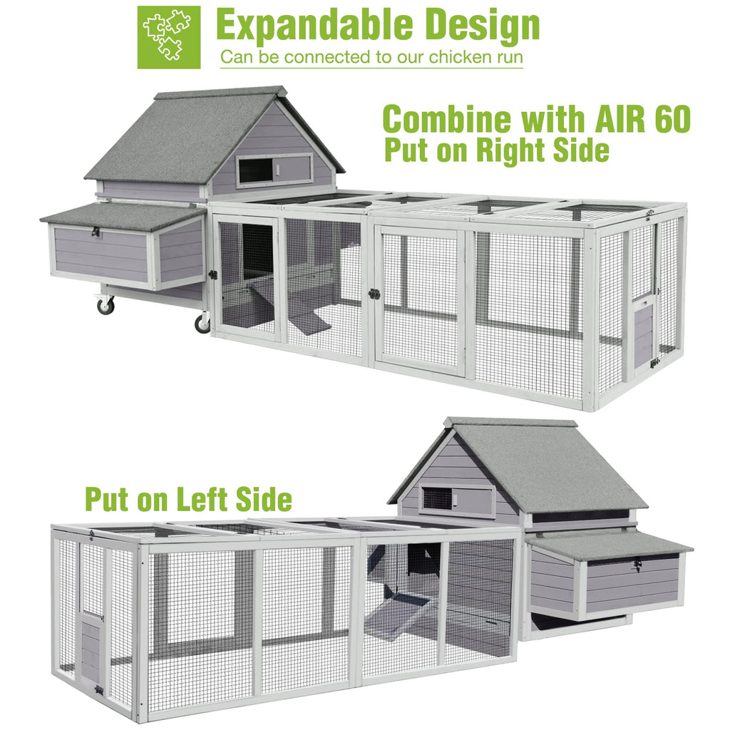 GUTINNEEN Large Chicken Coop on Wheels Mobile Wooden Hen House Weatherproof Duck Poultry Cage 67.3" L for 6-8 Chickens with 6 Nesting Box