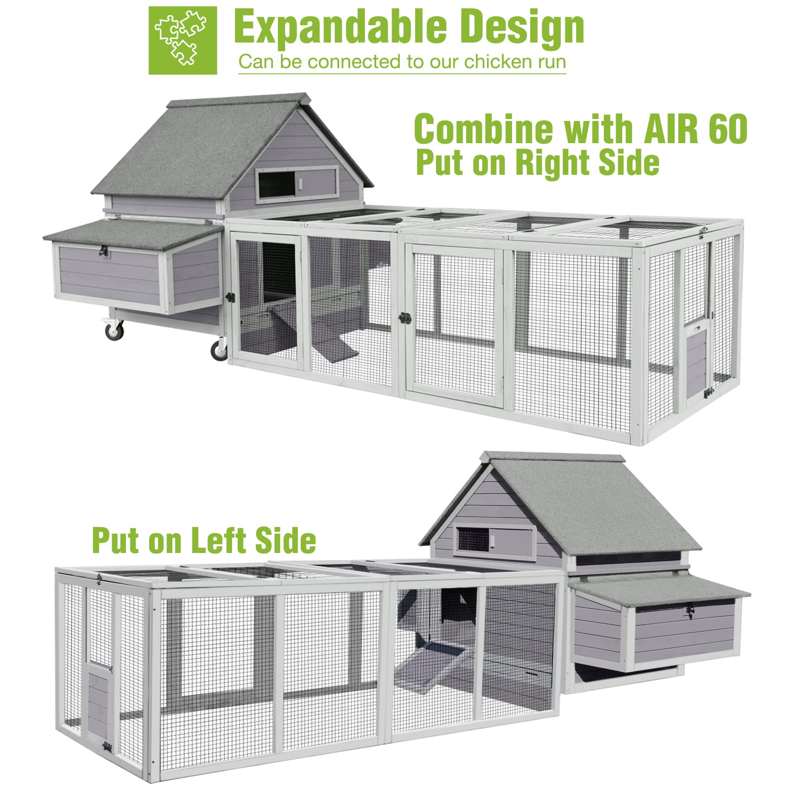 GUTINNEEN Large Chicken Coop on Wheels Mobile Wooden Hen House Weatherproof Duck Poultry Cage 67.3" L for 6-8 Chickens with 6 Nesting Box