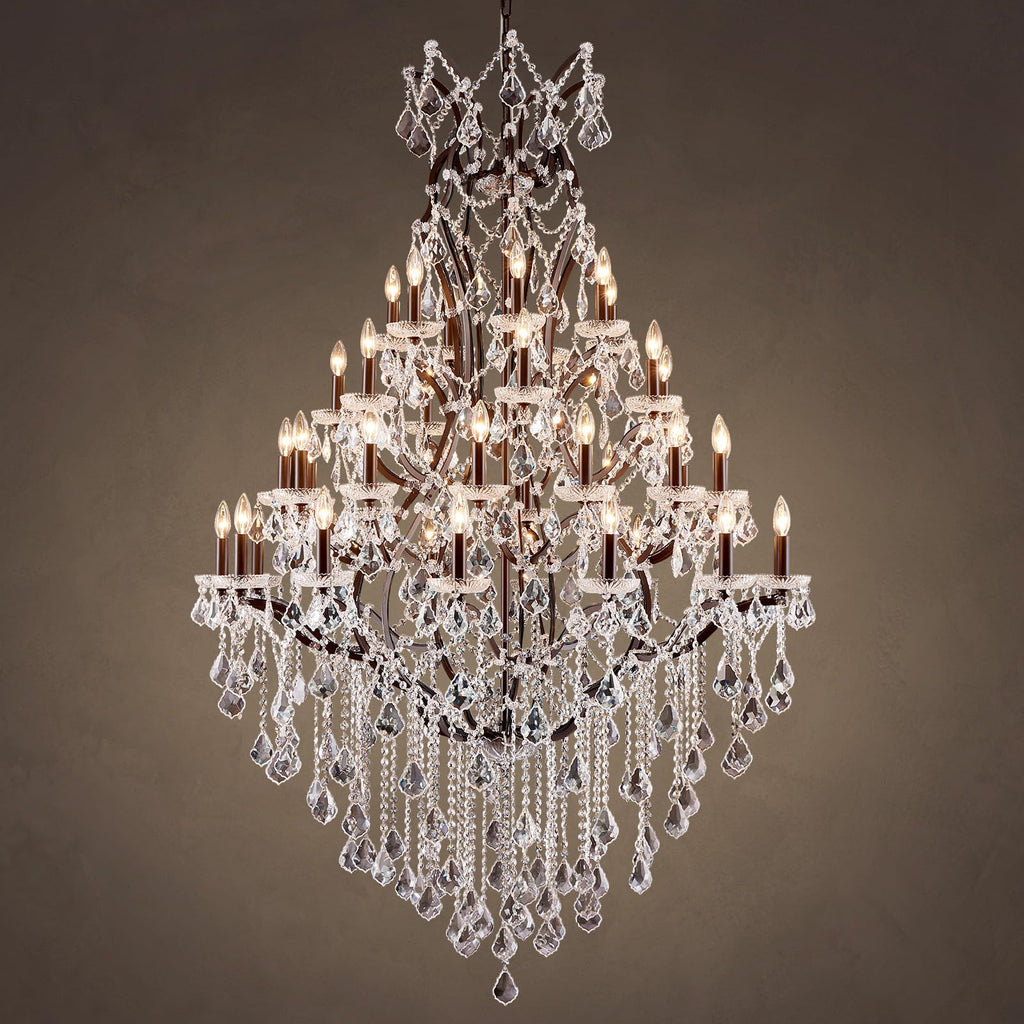 HUANXISHA 42 Lights Large Crystal Chandeliers for High Ceilings Maria Theresa Chandelier Light Fixture Vintage Chandelier for Foyer Hallway Entryway Staircase Brown 75" H x 49.2" D