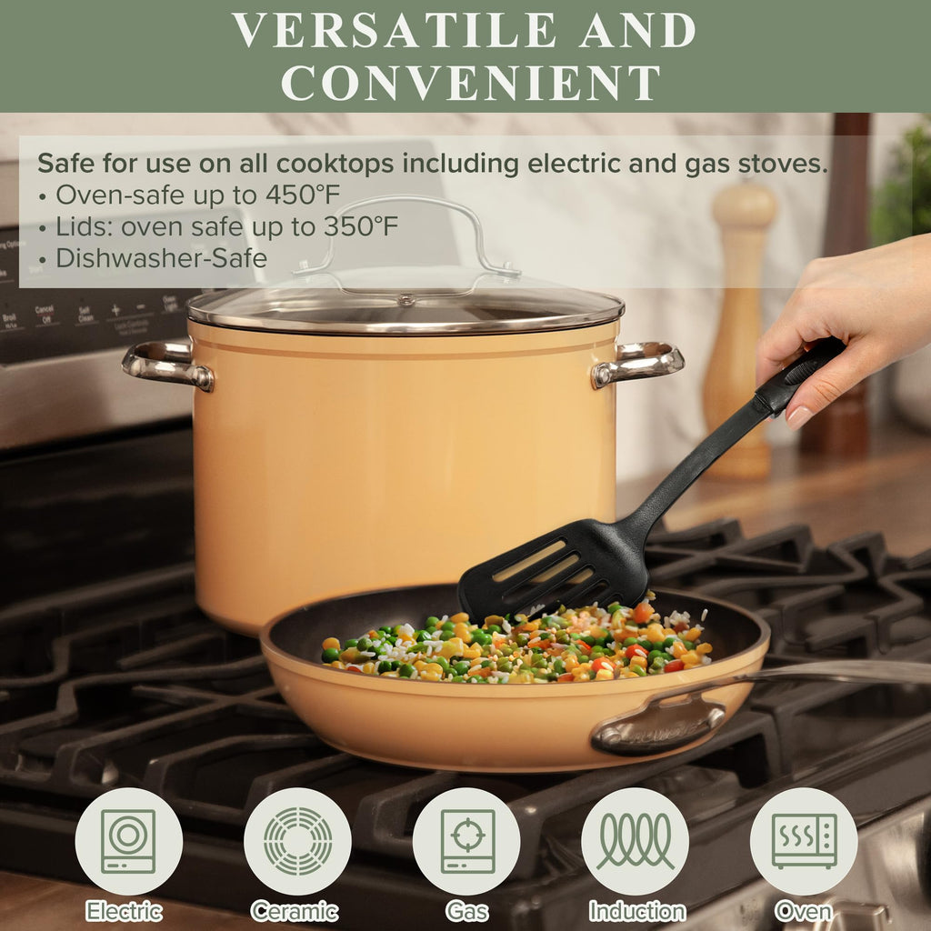 Nuwave Healthy Duralon Blue Ceramic Nonstick Cookware Set, Diamond Infused Scratch-Resistant, PFAS Free, Dishwasher & Oven Safe, Induction Ready & Evenly Heats, Tempered Glass Lids & Stay-Cool Handles