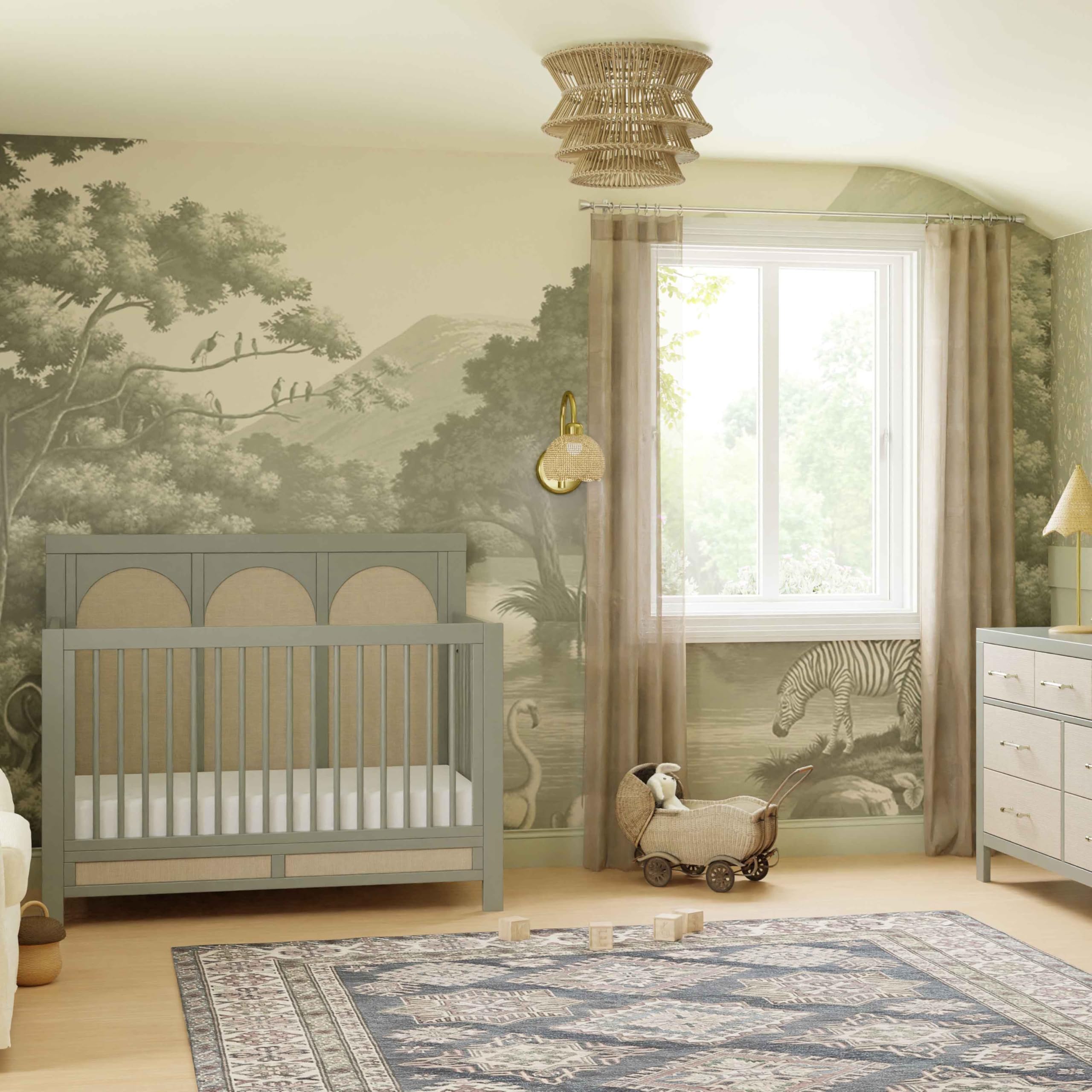Namesake Eloise 4-in-1 Convertible Crib in French Sage Performance Sand Eco-Weave, GREENGUARD Gold Certified