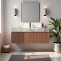 Trygoal 48" Bathroom Vanity with Sink, Wall-Mounted Plywood Bathroom Storage Cabinet with Ceramic Basin & Sintered Stone Countertop, Modern Pre-Assembled Floating Vanity with Drawer & Door, Brown Oak