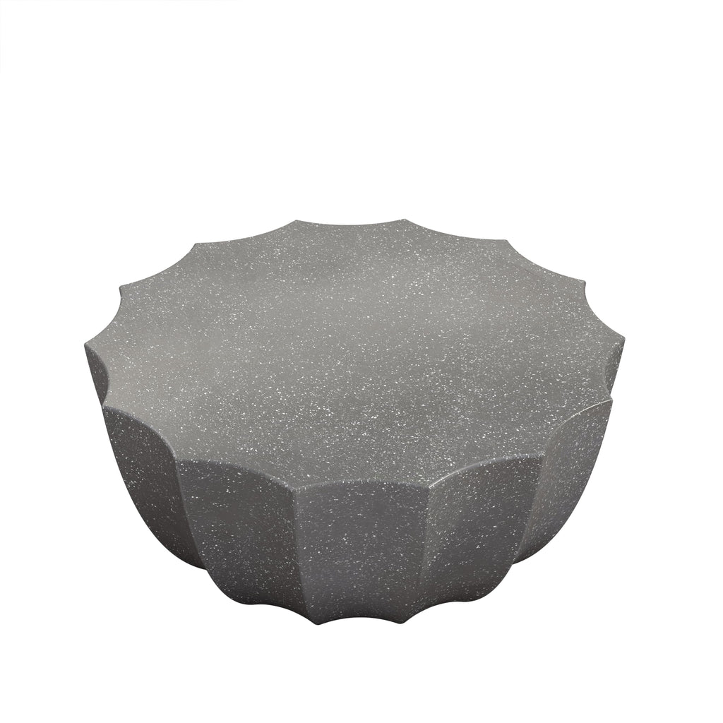 GDFStudio 35.43" Modern Indoor Outdoor Coffee Table, Waterproof Cement Round Table, MgO Concrete Circle Side Table, Creative Shape Small Table for Patio Backyard Living Room, Fully Assembled, Grey