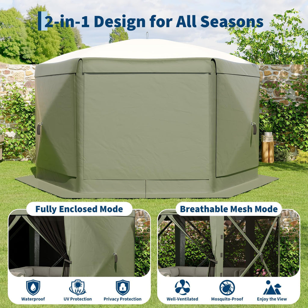 11FT Pop Up Canopy Tent with Mesh Screens – Hexagon Shelter, 6 Side Walls, 210D Polyester, 9.5mm Steel Frame, 230cm Height – Outdoor Camping Gazebo for Beach, Garden, Party, Events