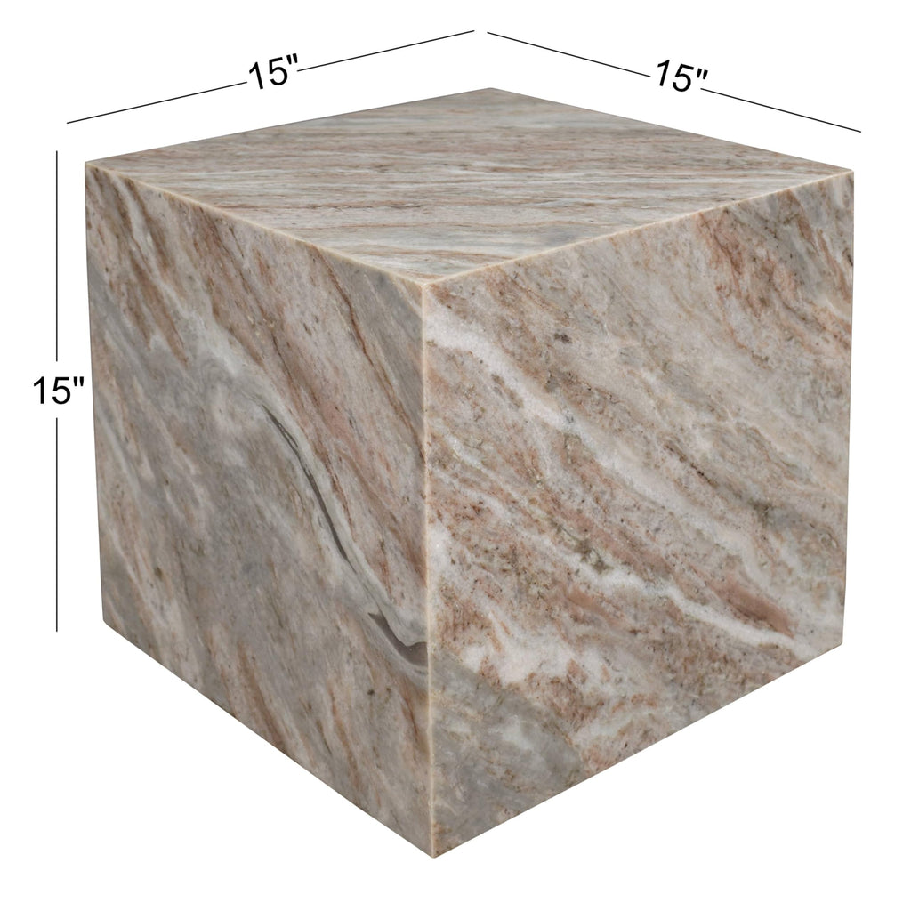 JONATHAN Y Felix 15" Solid Marble Cube End Table, Natural Stone Square Block Side Table for Living Room, Modern Glossy Pedestal Accent Table, Fully Assembled MTB1101A