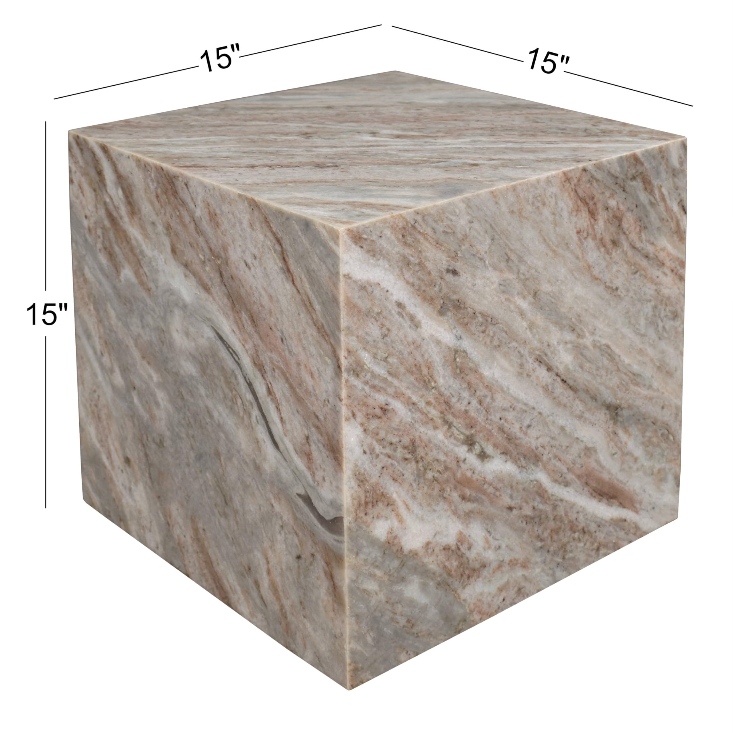 JONATHAN Y Felix 15" Solid Marble Cube End Table, Natural Stone Square Block Side Table for Living Room, Modern Glossy Pedestal Accent Table, Fully Assembled MTB1101A