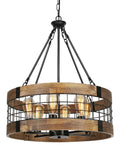 ACNKTZ 6-Light Farmhouse Chandelier for Entryway, Rustic Dining Room Light Fixtures, Industrial Drum Hanging Lighting for Kitchen Island Foyer, Black Wood and Black Metal Finish