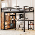 Bellemave Queen Size Loft Bed with Desk and Storage Shelves, Queen Loft Bed with Wardrobe and Hanging Rod, Game Loft Beds with Guardrail, Heavy Duty Loft Beds for Adults, Teens, Black Woodgrain