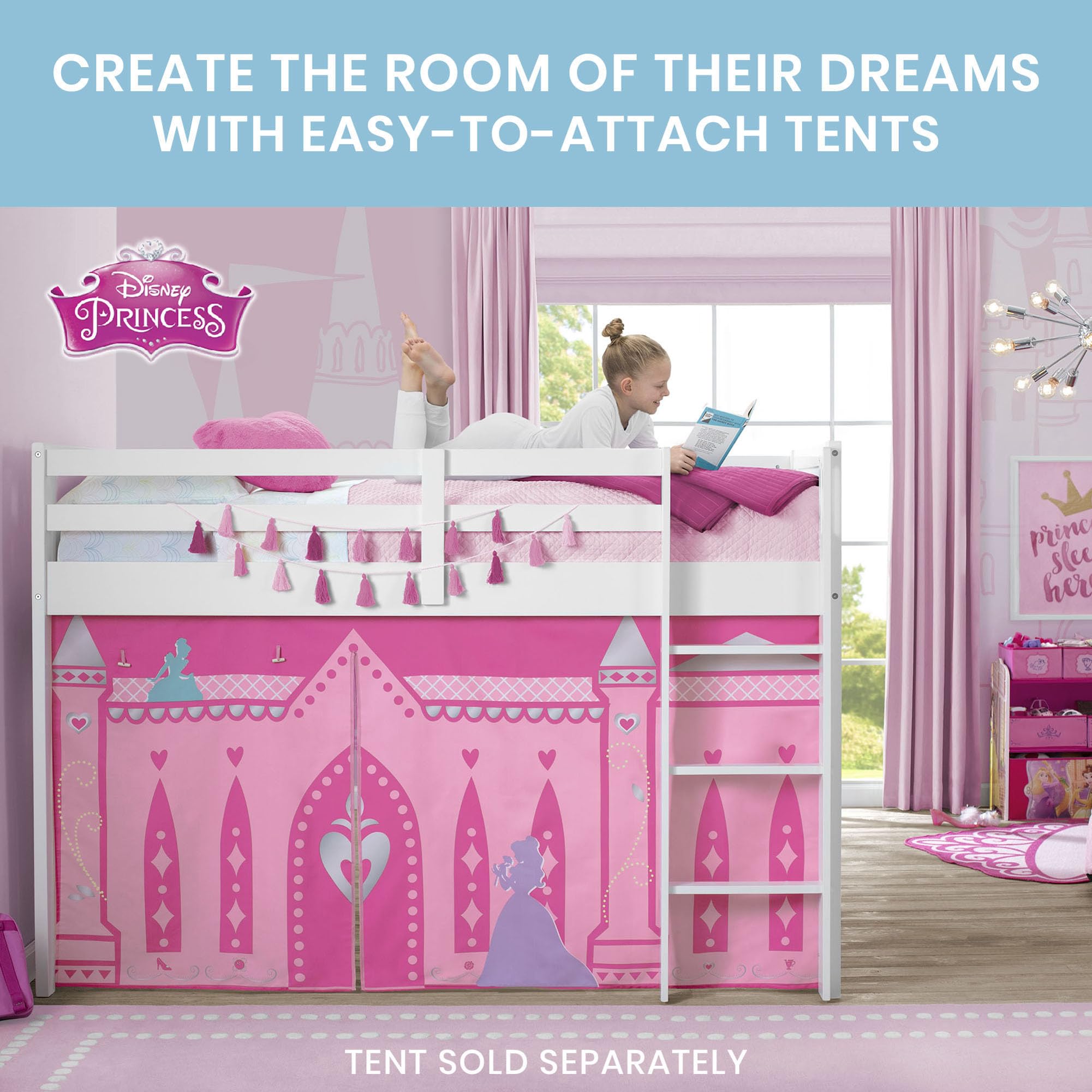 Delta Children Twin Loft Bed with Guardrail and Ladder (Coordinates with Loft Bed Tents Sold Separately), White