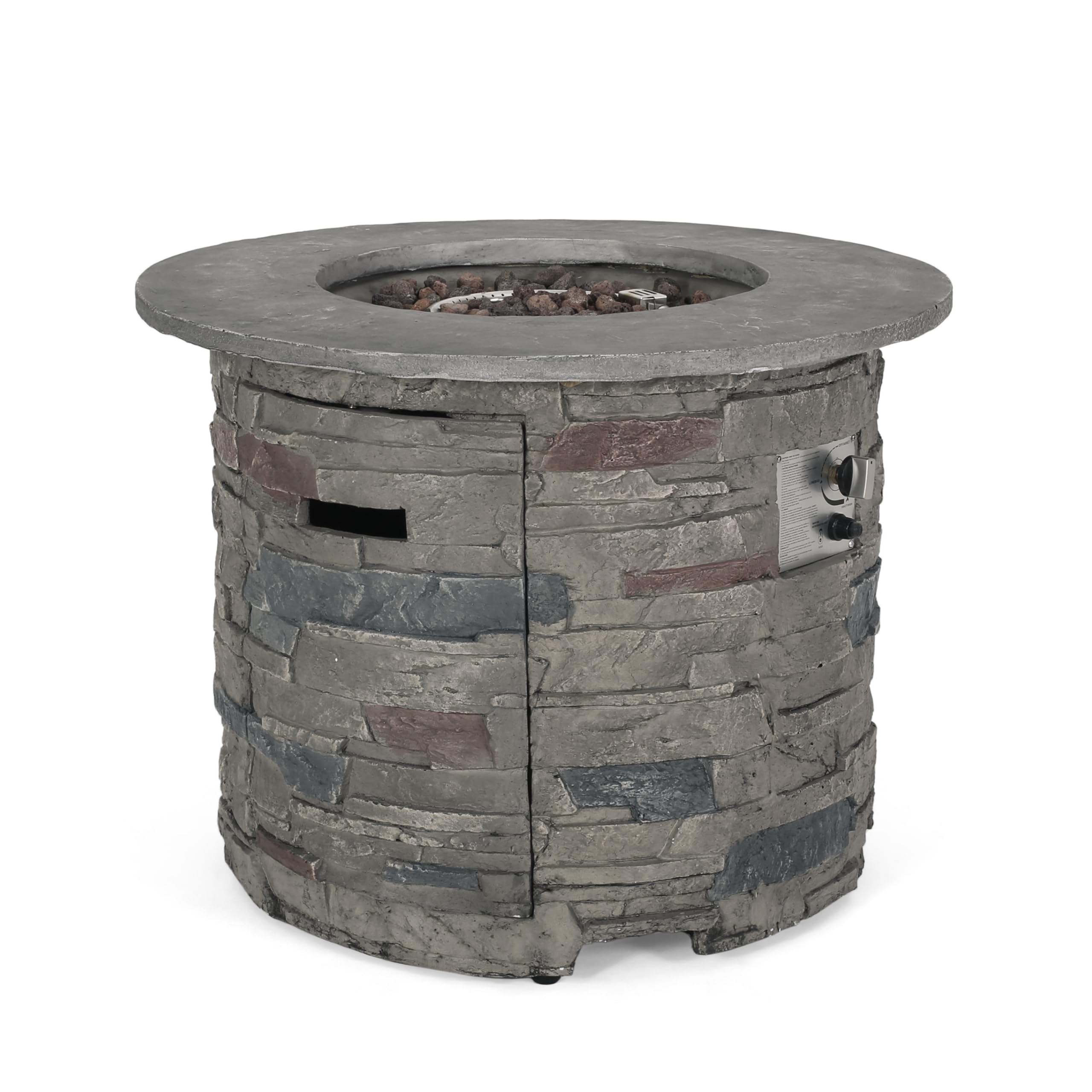 YOPTO Outdoor 32" Round Propane Fire Pit Table,40,000 BTU,MgO Stone Finish with Lightweight Concrete and Natural Stone Finish,Patio Heater for Garden Backyard Deck,Rain Cover,Stone Gray