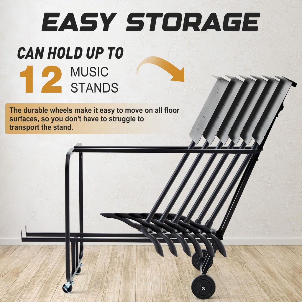 Music Stand Storage Cart for 12 Melody Music Stands Metal Portable