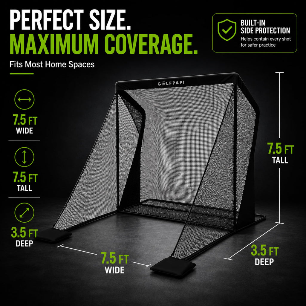 GOLF PAPI Golf Practice Net – 7.5 ft Compact Golf Hitting Net with Steel Frame and Side Net Protection – Indoor & Outdoor Golf Training Net for Backyard, Garage, or Simulator Use