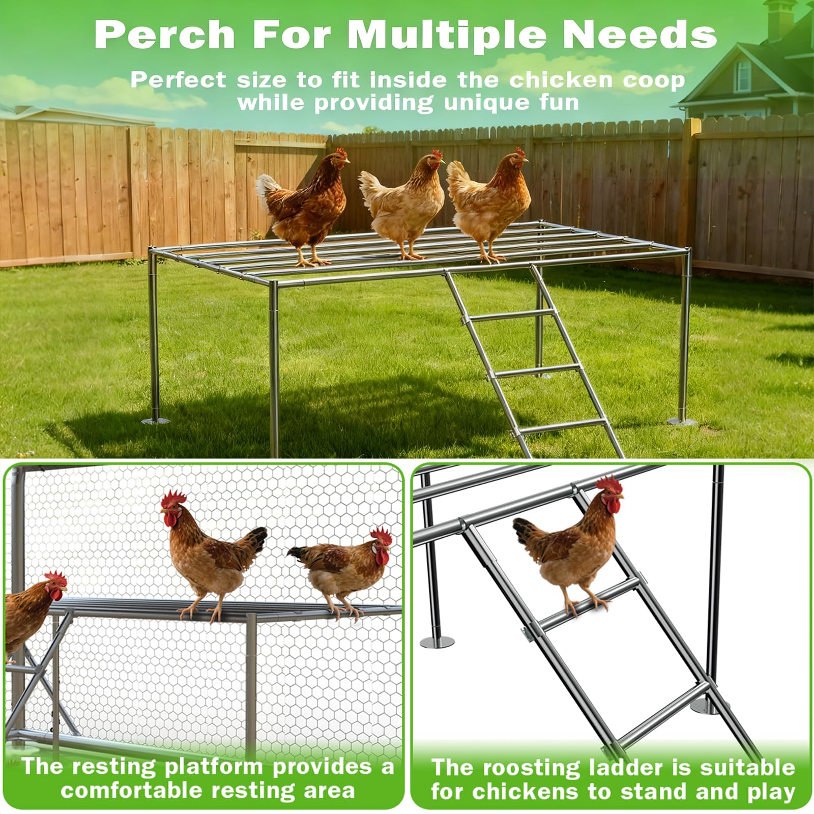 10x20FT Metal Chicken Coop, Large Chicken Run with Dutch Door Chicken Perch, and 2 Cover, Walk in Duck Coop for Backyard Poultry and Pet Farming