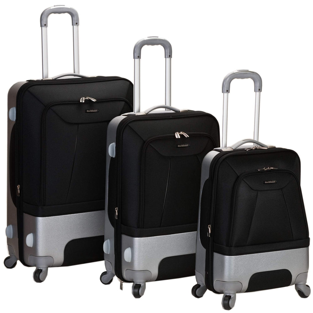 Rockland Rome Hybrid Spinner Wheel 3 Piece Luggage Set (20"/24"/28"), Black