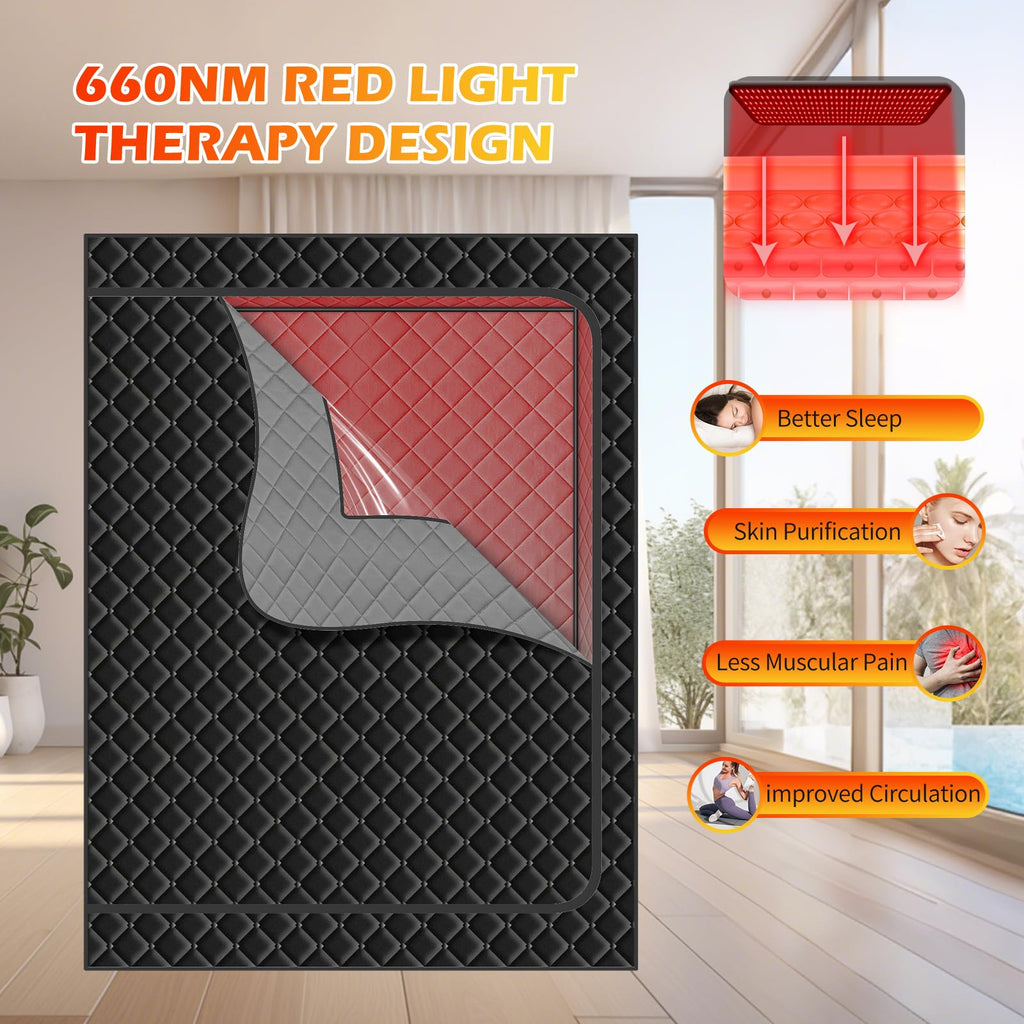 Smartmak Two Person Portable Far Infrared Sauna with 660nm Red Light Therapy Lamp, X-Large Sauna Box, 6 Heaters, Full Size Indoor SPA Room for Home Relaxaion, Remote Control, 2 Big Folding Chairs