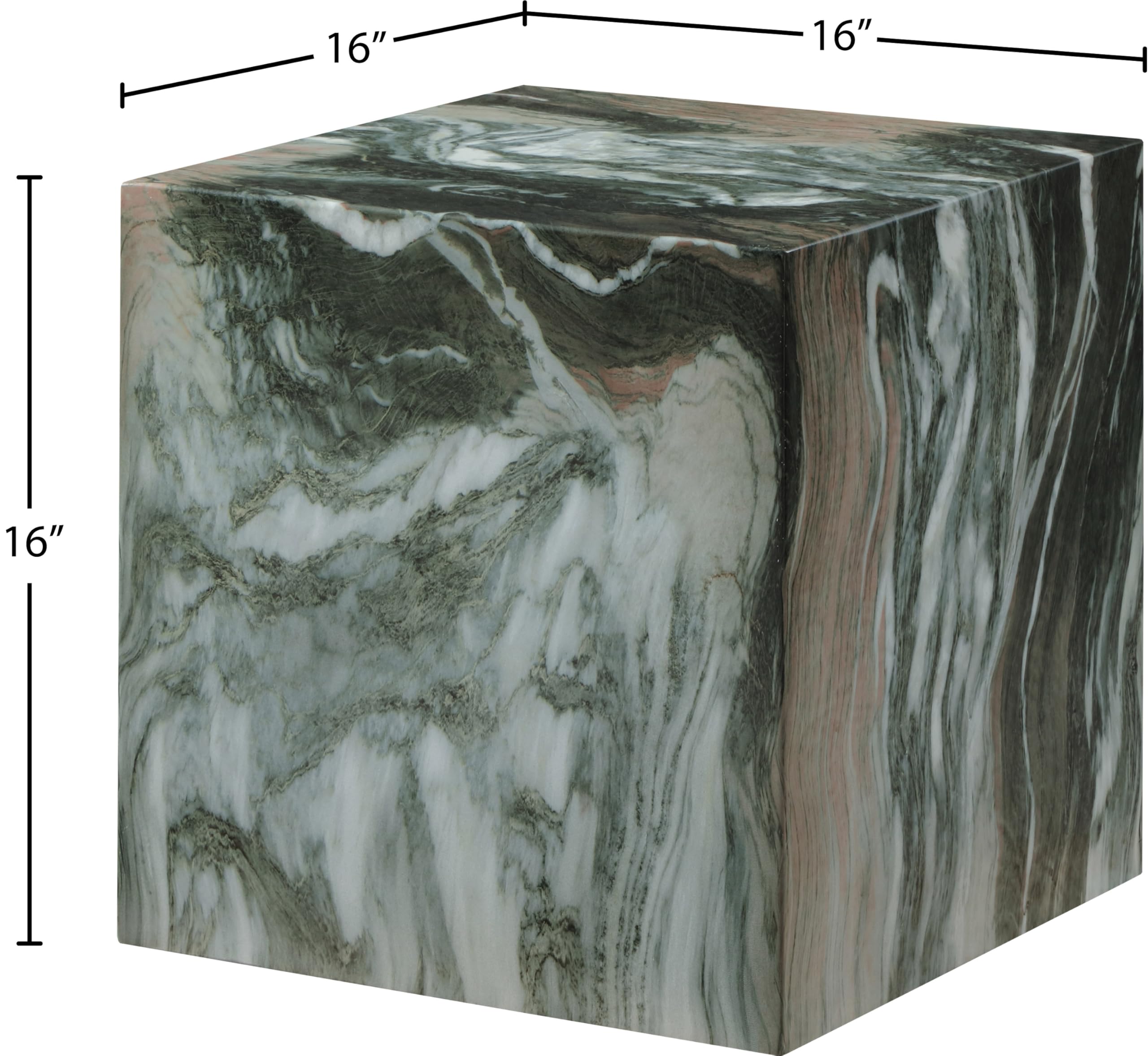 Meridian Furniture 99029Green-ET Piazza Collection Art Deco Indoor/Outdoor Concrete End Table with Green Marble Finish, 16" W x 16" D x 16" H, Green