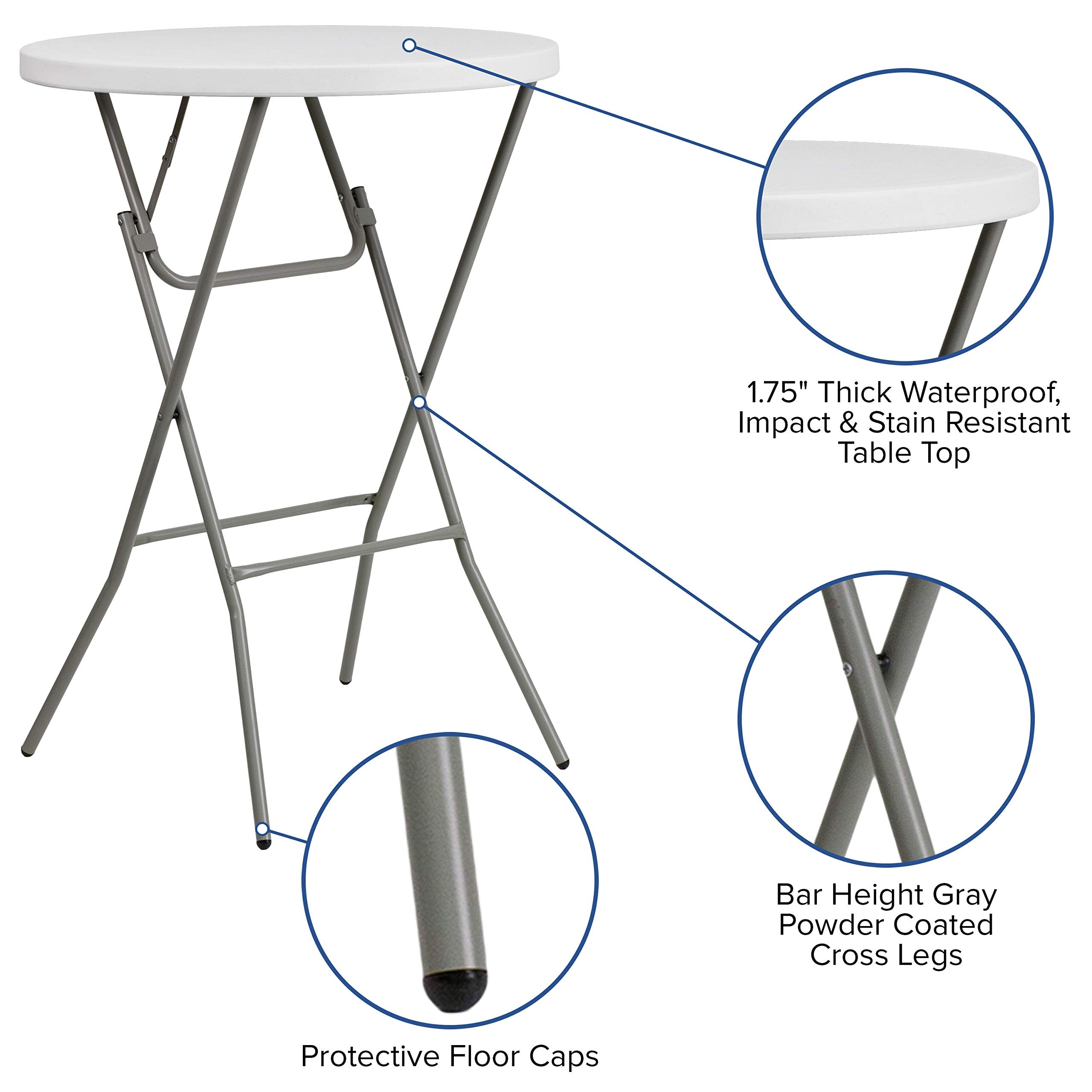 Flash Furniture 32" Round Folding Bar Height Tables for Parties and Commercial Events, Indoor/Outdoor Plastic Bar Height Folding Tables, Set of 4, White