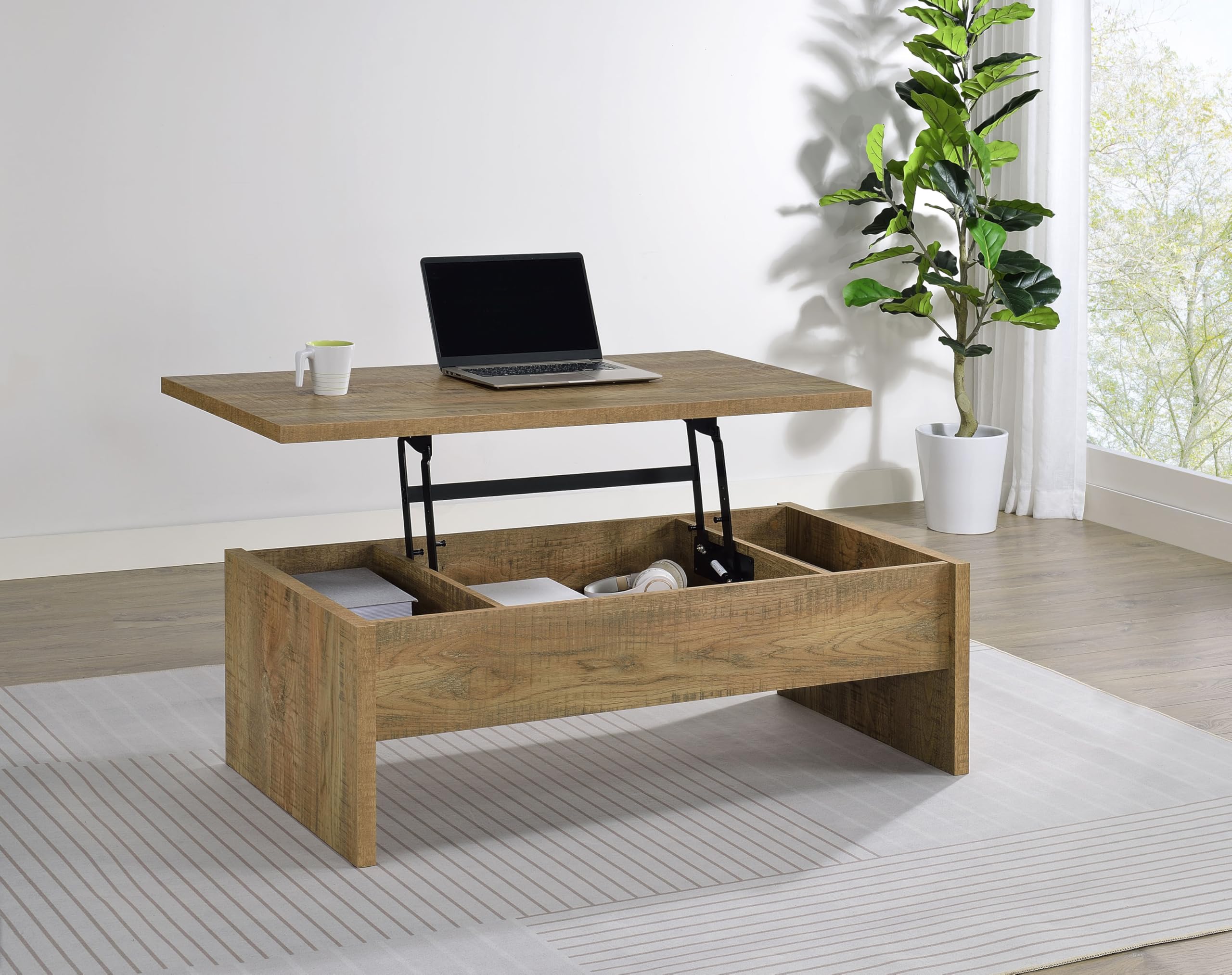 Coaster Home Furnishings - Canoga - Wood - Lift-Top Coffee Table with Hidden Storage, Pop-Up Design and Three Compartments - Living Room - Mango - 706358