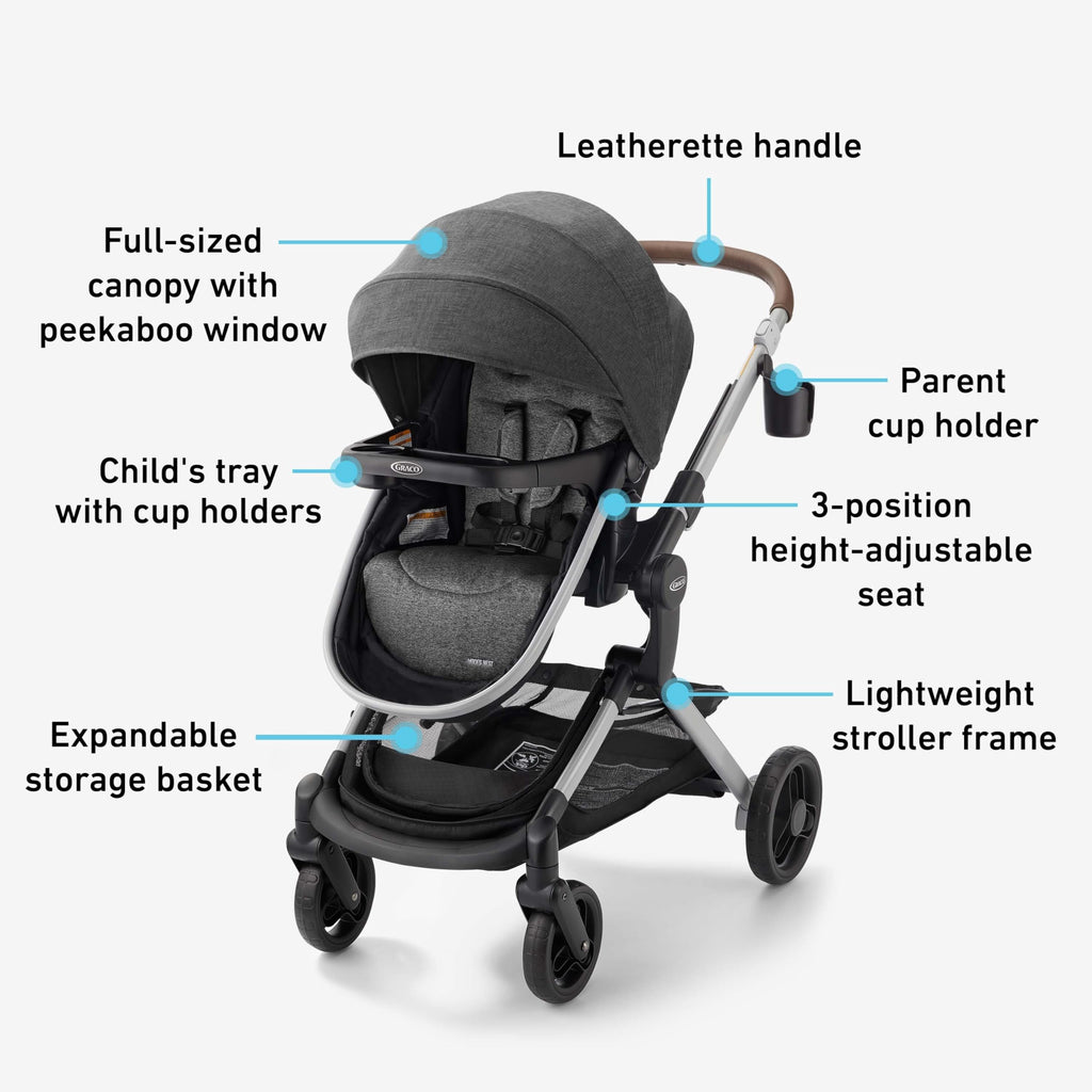 Graco Modes Nest Travel System, 3-in1 Modular Carseat Stroller Combo, Adjustable Slide2Me Infant Car Seat Carrier to Toddler Stroller, Includes the SnugRide DLX Infant Car Seat, Sullivan