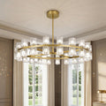 Leadtek 31.5 Inch Gold Wagon Wheel Chandelier, Modern Farmhouse Chandelier with K9 Crystal Chandelier Shade, for Dining Room Light Fixture, Kitchen Island, Entryway, Foyer