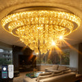 Kuailkag Crystal LED Ceiling Light 24" Modern Flush Mount Chandelier,K9 Crystal Raindrop,Elegant Lighting Fixture with Remote/APP,3CCT,Dimmable Living Room Chandeliers Lights-Golden